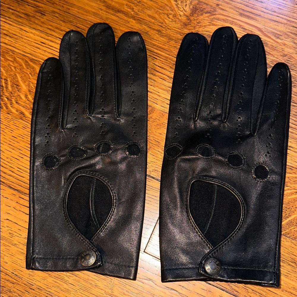 Nwot Vintage Fownes Men's Black Leather Driving Gloves- Medium